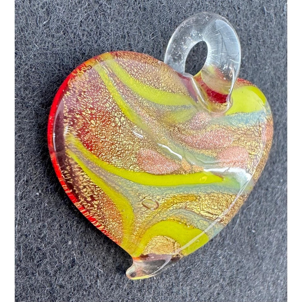 Dichroic Glass Heart Pendant Necklace Charm Italian Art Red Gold Yellow - Picture 4 of 7